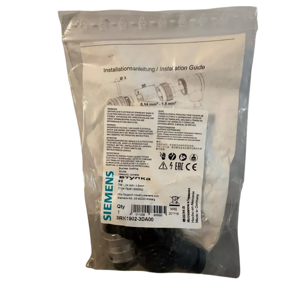 Siemens socket 3RK1902 3DA00 socket 24Volt 7 8 inch angled 5 pin 1.5mm² NEW